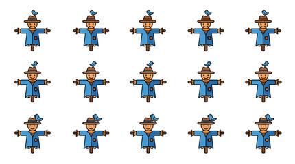 Simple scarecrow icons set in various shirt patterns.