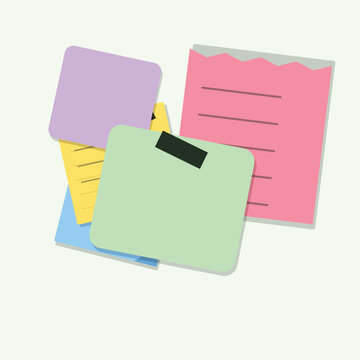 Colorful flat files and sticky notes stack