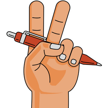 victory hand holding pen illustration