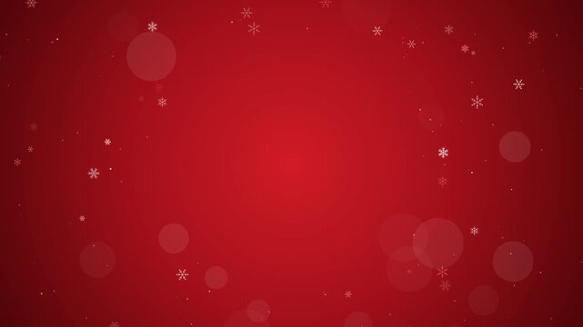 Christmas Red Background with Subtle Snowflakes. Seamless loop animation of festive particles and gentle bokeh lights on a crimson background for holiday designs.