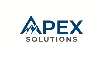 A modern logo for Apex Solutions featuring a stylized blue mountain peak and sans-serif typography on a white background. © Anggun