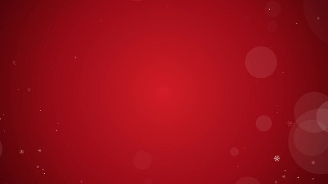 Christmas Red Background with Subtle Snowflakes. Seamless loop animation of festive particles and gentle bokeh lights on a crimson background for holiday designs.