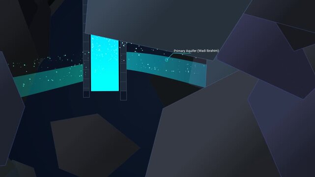 3D animation of the geological mechanism of the Zamzam well showing the primary aquifer, fracture purification and infinite upwelling pressure through capillary action