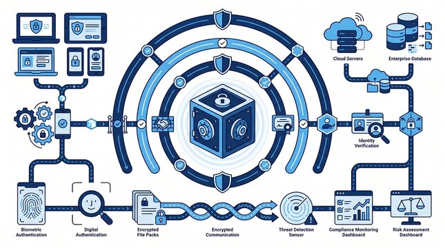 Zero trust cybersecurity digital protection concept with lock with compliance monitoring dashboard cybersecurity framework various depicts comprehensive zero risk assessment dashboard