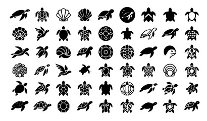 Fototapeta premium SEO Title: Minimal Marine Turtle Illustration Vector Pack with Simple Sea Animal Icons Isolated on Solid White Background