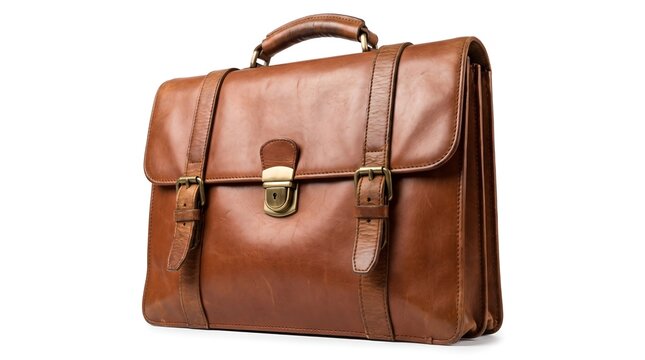 Vintage brown leather briefcase isolated on white background