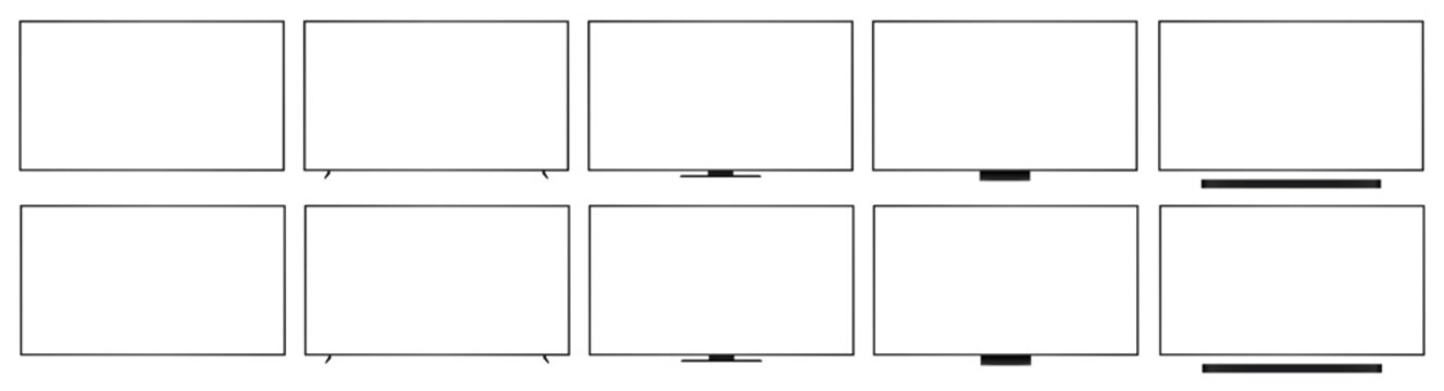 Empty smart tv screen mockup TV frame set, front view blank mockup of a large modern black TV, modern stylish monitor, collection blank television template