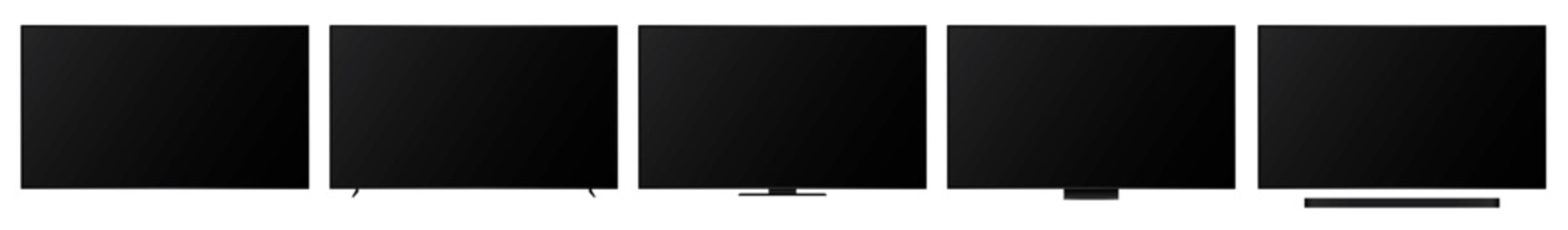 Empty smart tv screen mockup TV frame set, front view blank mockup of a large modern black TV, modern stylish monitor, collection blank television template