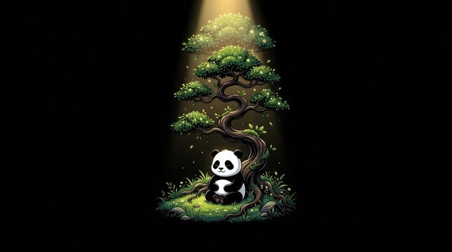 Panda Bamboo Forest Illustration