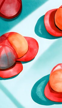 Vibrant trucker hats watercolor illustration playful design bright airy texture commercial stock art