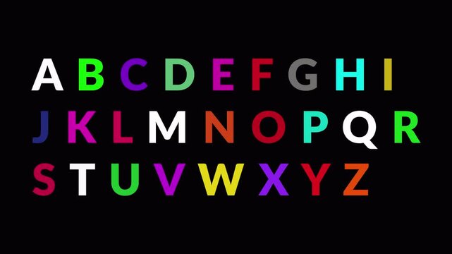 Alphabet text animation from a to z on transparent background, neon glowing alphabet fire sign animated text from A to Z with alpha channel in 4k.