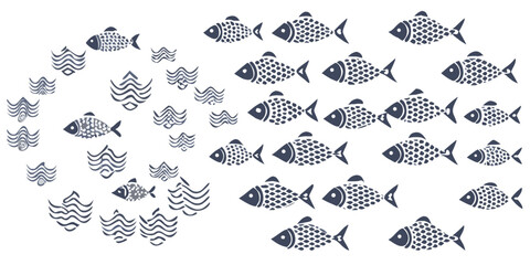Fish And Wave Pattern Vector Illustrations On Black Background © Babita