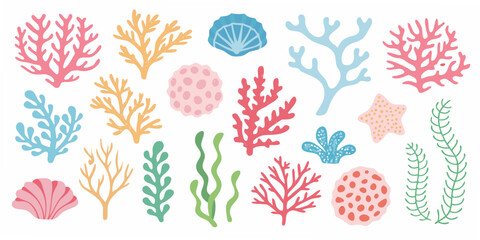 Coral Reef Elements Colorful Vector Illustration On White Background © Babita