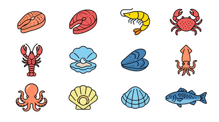 Colorful Illustrated Seafood and Marine Life Collection. © samuel
