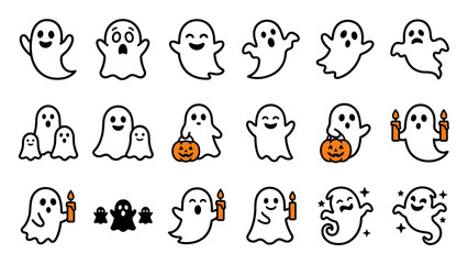 Fototapeta premium Cute ghost icons set for halloween celebration