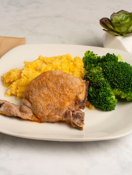 pork chop with chedder mash potatoes