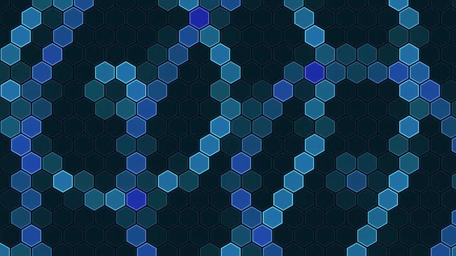 Hexagonal pattern creates wavy lines. Shades range from dark blues to lighter cyan tones. Background is black. Simple geometric design.