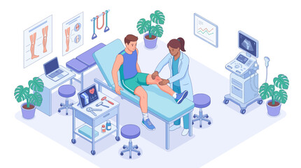 Fototapeta premium medical examination in a modern clinic with healthcare professional diagnosing a patient using ultrasound device