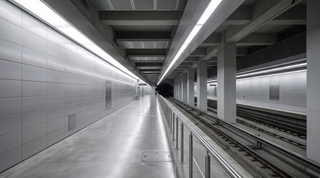 Modern underground subway station with sleek architecture and glowing lights