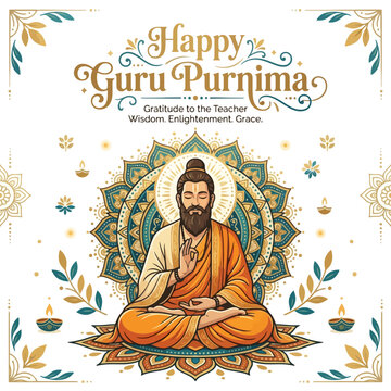 Guru Purnima: Seated Guru Meditates in Mandala, Gratitude & Wisdom