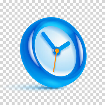 Glossy blue 3D clock icon isolated on transparent background. Modern symbol of time management, reminder, deadline, productivity, schedule and business planning.