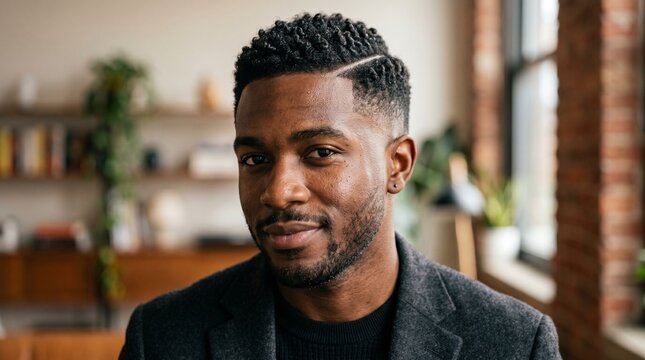 Elegant Side Part Hairstyle Male Portrait With Professional Studio Lighting