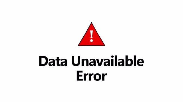   Data Unavailable Error Message  animation in 4K animation with alpha channel with Red Warning Icon on transparent background date error animation 