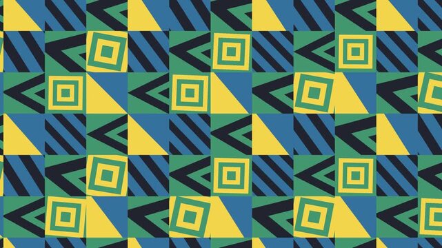 Seamless abstract pattern loop in black, blue, yellow - minimalist animated 4K motion background for video editing, social media and presentation