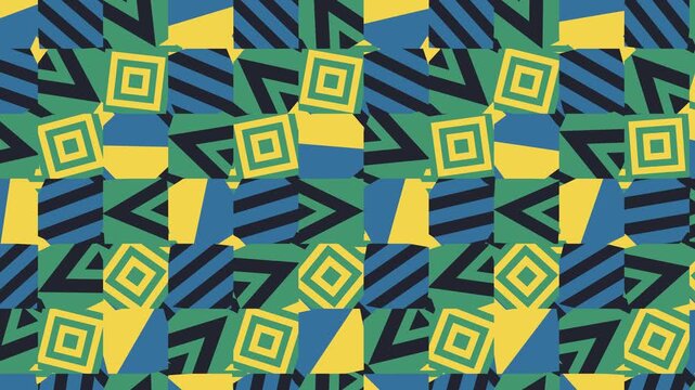 Seamless abstract pattern loop in black, blue, yellow - stylish animated 4K motion background for video editing, social media and presentation