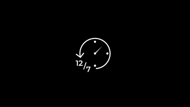 12/7 customer support clock icon animation with rotating hand.
