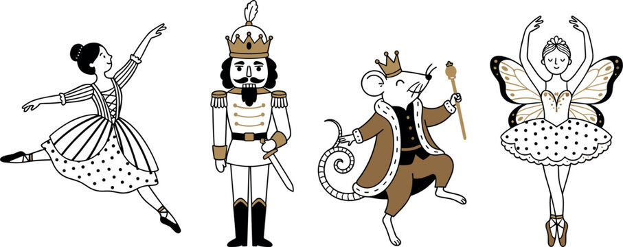 The Nutcracker Ballet Character Clipart Set Featuring Clara Ballerina Nutcracker Prince Mouse King and Sugar Plum Fairy Vector Graphic Designs