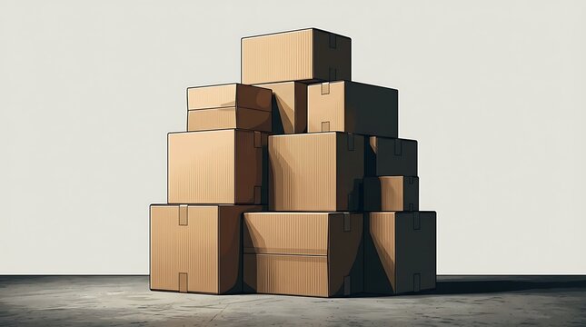 Stack of brown cardboard boxes for moving or shipping