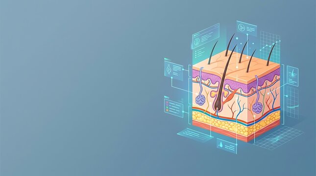 Anatomy of human skin layers and hair follicles with digital data