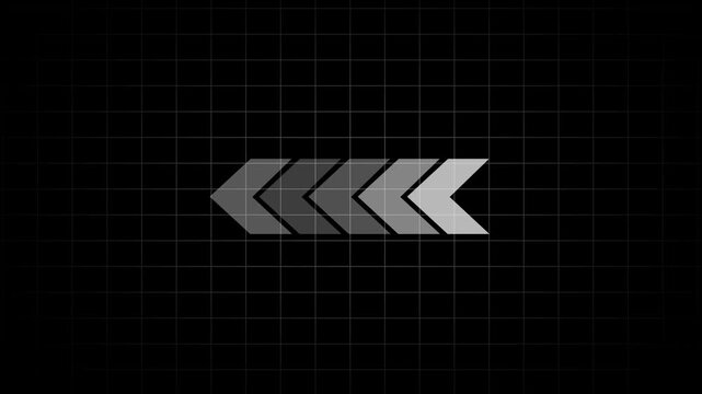 "Sleek and professional horizontal gray chevron arrow sequence, providing a precise right-facing direction and sequential progress indicator on a sophisticated dark grid background.