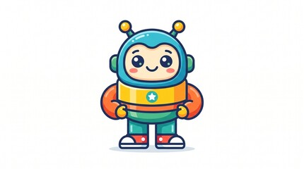 Naklejka premium Cute Friendly Robot Astronaut Character Illustration Isolated on White