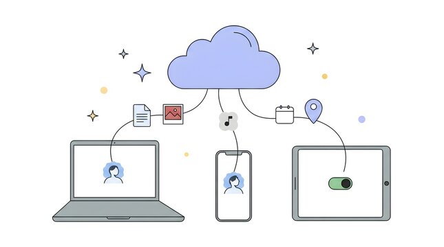 Cloud Synchronization Illustration Connecting Laptop Tablet and Smartphone