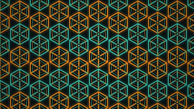 abstract teal and orange geometric hexagon grid pattern background
