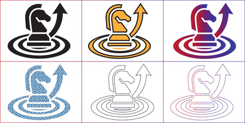 Business Strategy Chess Knight Icon Concept with Growth Arrow Target Radar Editable Stroke Solid and Line Vector Illustration © MD FIRDAUS RAHMAN