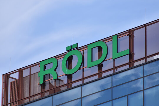 Rodl (Roedl) audit company office with logo, emblem, signage on the facade. WARSAW, POLAND - APRIL 25, 2026