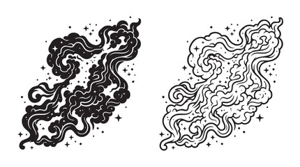 black silhouette with line art vector design of cosmic nebula clouds © Shamsul