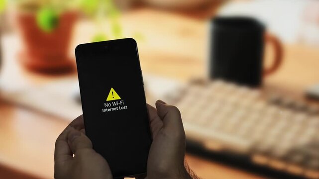 smartphone screen displaying internet lost no wi-fi signal detected