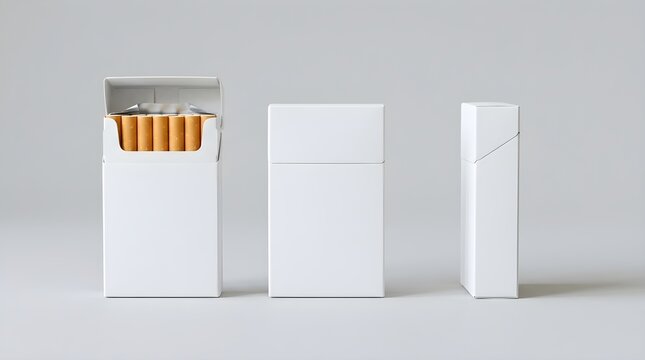Blank White Cigarette Pack Mockup with Open and Closed Boxes Isolated for Product Branding Design