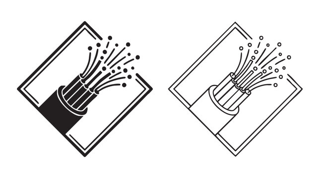 fiber optic cable bundle emitting light in black silhouette with line art vector design