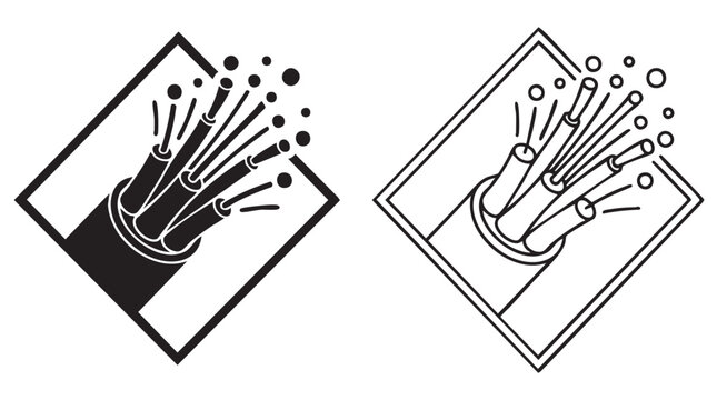 fiber optic cable bundle emitting light in black silhouette with line art vector design