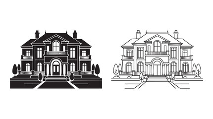 Obraz premium mansion exterior black silhouette with line art vector design