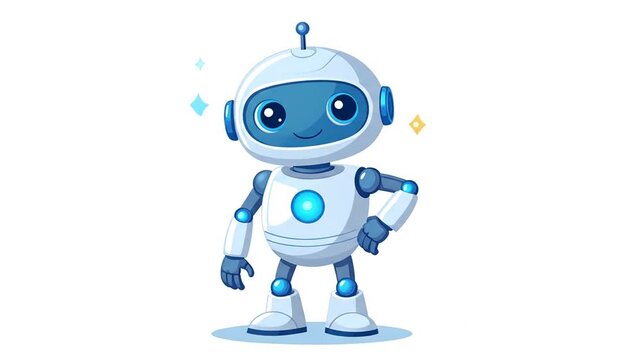 A friendly white robot waves its hand in a greeting gesture
