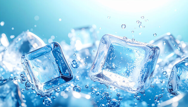 炭酸の泡に包まれた透明な氷のマクロテクスチャ
Transparent ice cubes surrounded by sparkling soda bubbles underwater