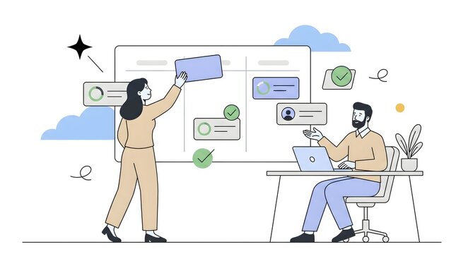 Project Workflow Collaboration Illustration with Task Management Board