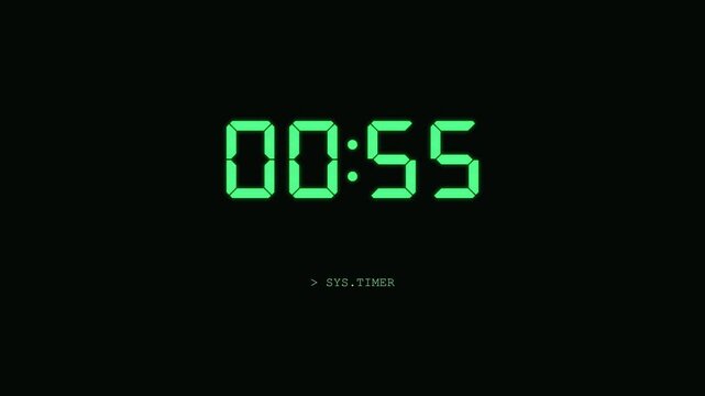 1 Minute Countdown Datamosh Tear Glitch Green Terminal Digital Timer Loop Animation