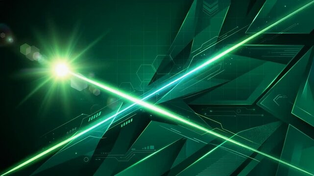 Abstract green technological background with glowing light and geometric shapes, representing digital innovation and futuristic design.